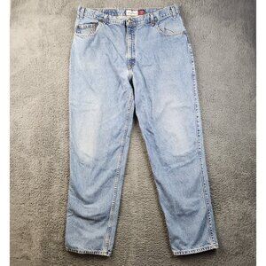 Vintage Levi's 545 Brown Tab Jeans Men's Size 42x34 Loose Fit Blue Denim 90's